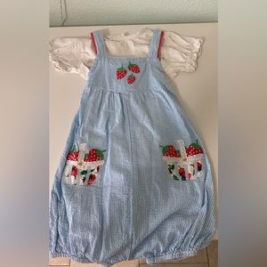 Mini Boden strawberry crossback romper set
